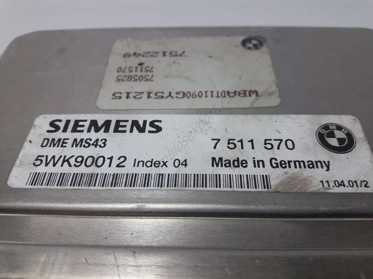 Centralita del motor BMW 7511570 7 511 570 SIEMENS DME MS43 5WK90012 INDEX 04 - Imagen 2