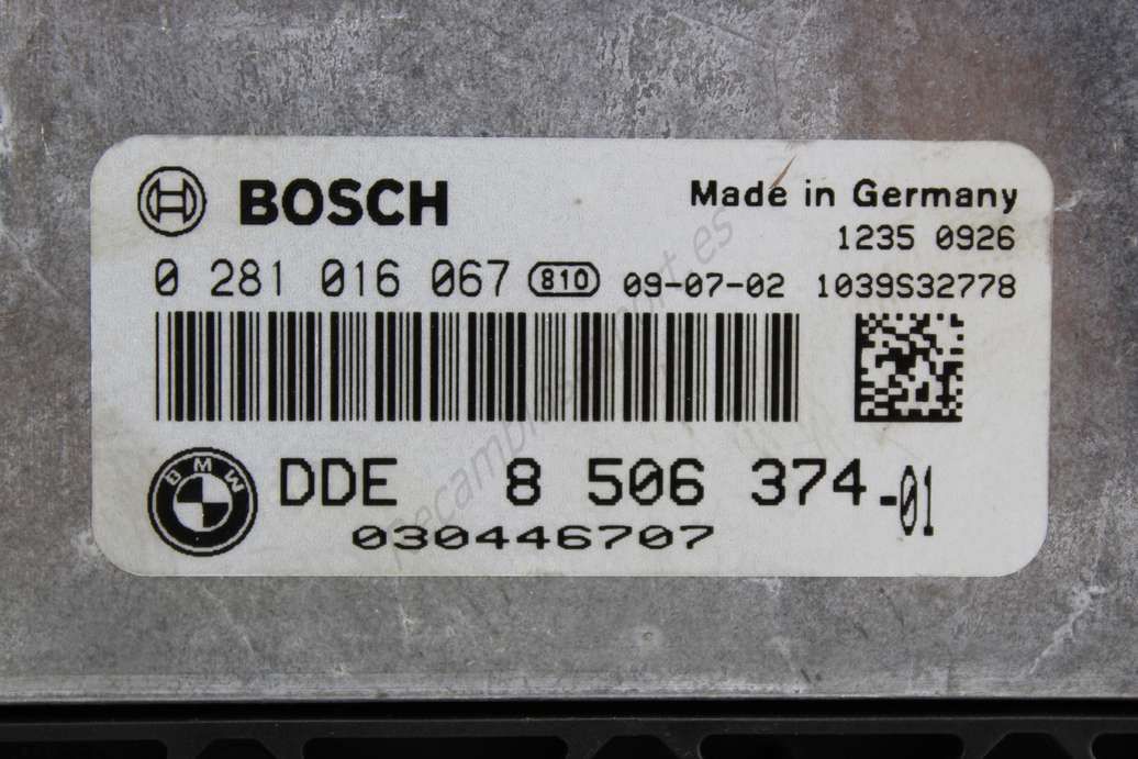 Centralita del motor ECU UCE Bosch 0281016067 0 281 016 067 BMW E60 DDE850637401 DDE 8 506 374 01 DDE8506374 DDE 8 506 374 - Imagen 2