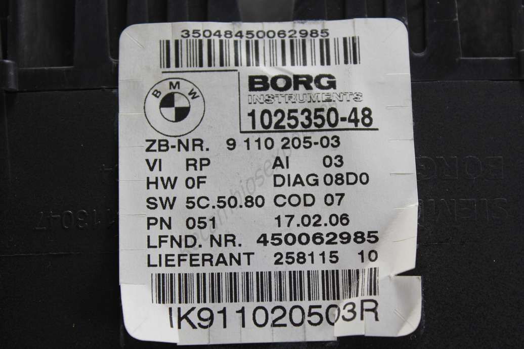 Cuadro de instrumentos BMW E90 911020503 9 110 205-03 BORG 102535048 1025350-48 - Imagen 2
