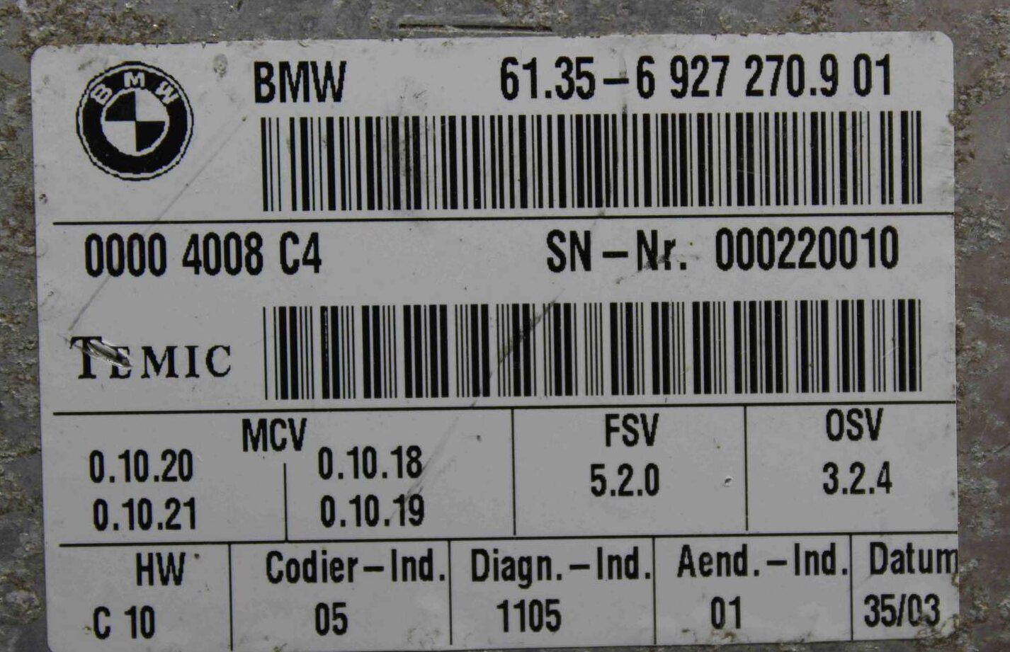 Centralita del motor BMW E60 E61 61356927270 61356927270901 61.35-6 927 270.9 01 - Imagen 2