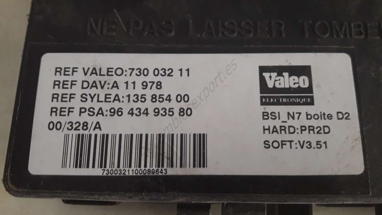 Caja de fusibles Grupo PSA Peugeot Citroen 9643493580 VALEO 73003211 BSI_N7 BSIN7 D2 - Imagen 2