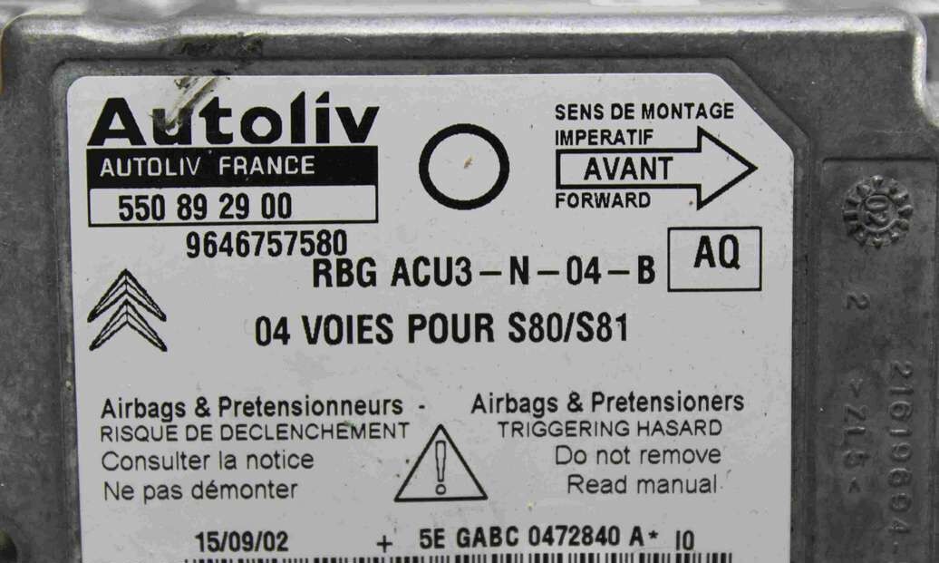 Centralita de airbag Citroen Saxo 9646757580 Autoliv 550892900 550 89 29 00 AQ - Imagen 2