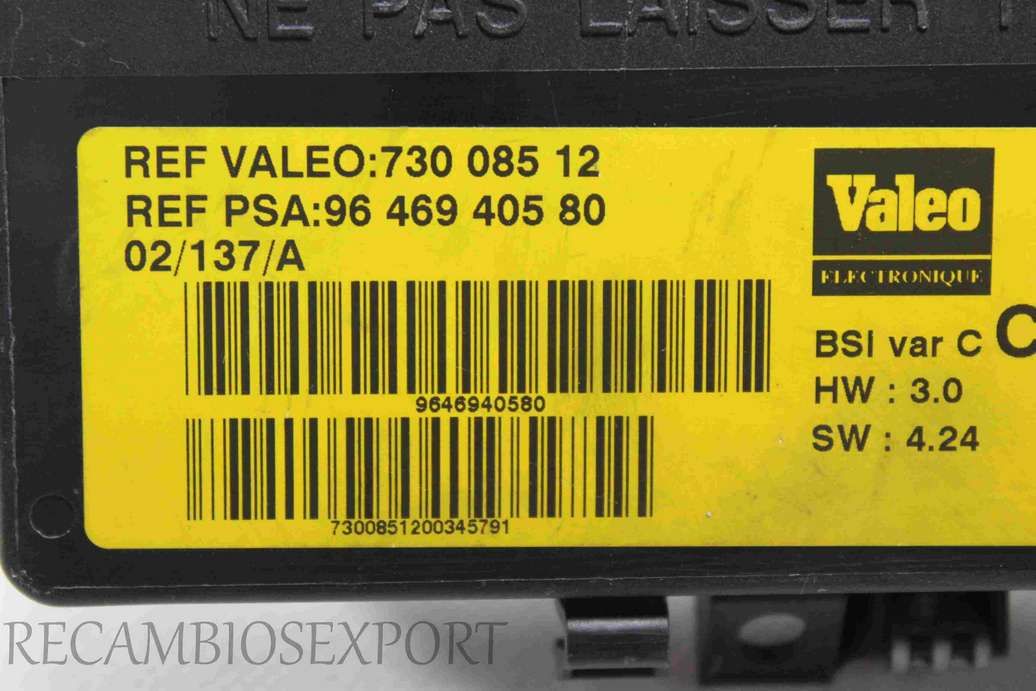 Caja de fusibles Citroen Xsara Peugeot 9646940580 96 469 405 80 Valeo 73008512 730 085 12 - Imagen 2