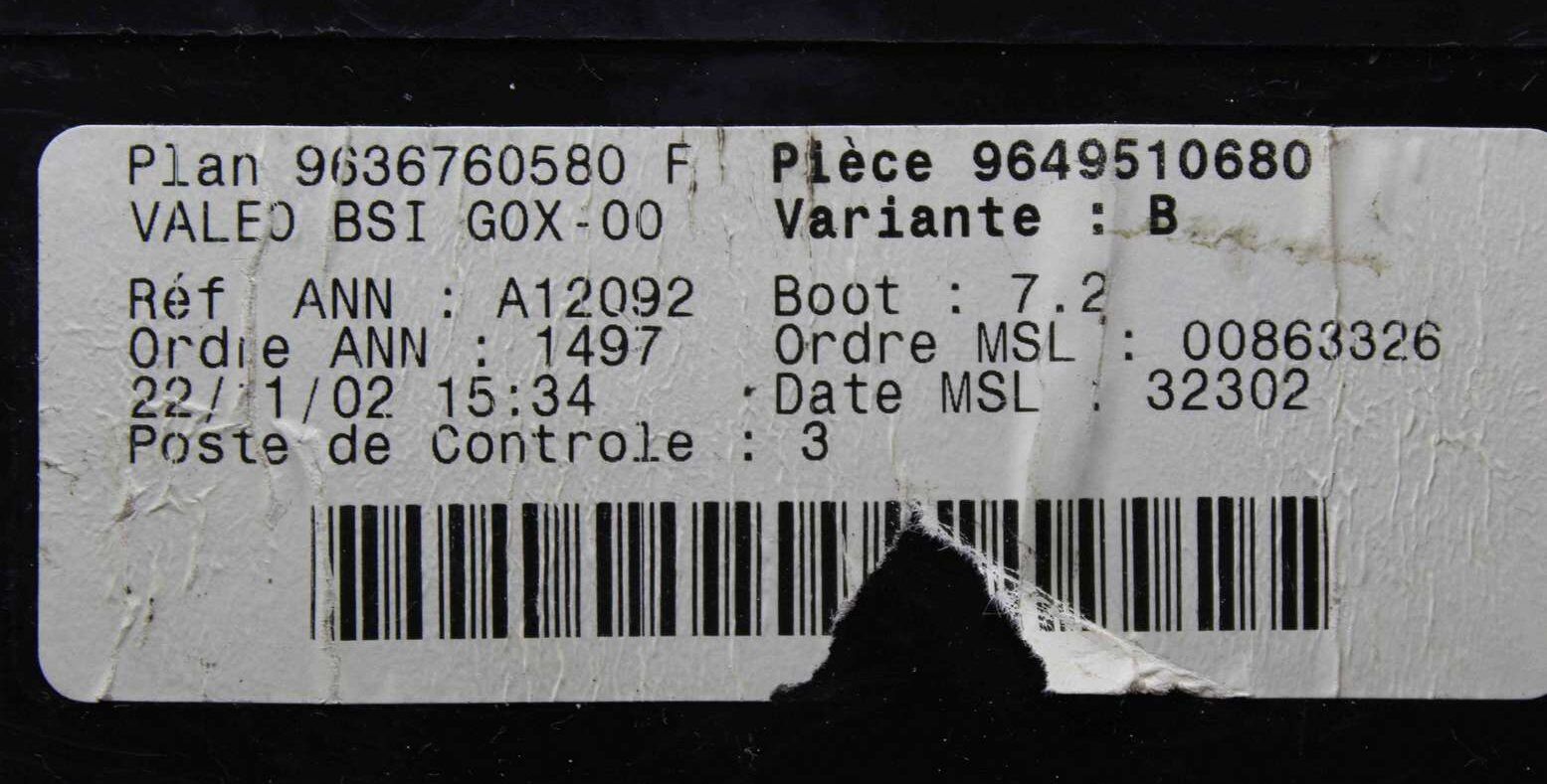 Caja de fusibles Peugeot 307 9649510680 9636760580F 9636760580 F Valeo BSI G0X-00 - Imagen 2