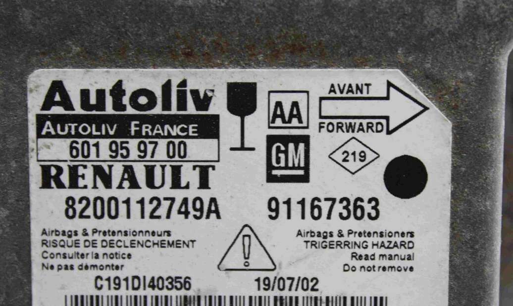 Centralita de airbag Opel Vivaro 8200112749A AA Autoliv 601959700 601 95 97 00 91167363 GM - Imagen 2