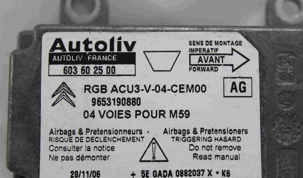 Centralita de airbag Peugeot Partner 9653190880 AG Autoliv 603602500 603 60 25 00 - Imagen 2