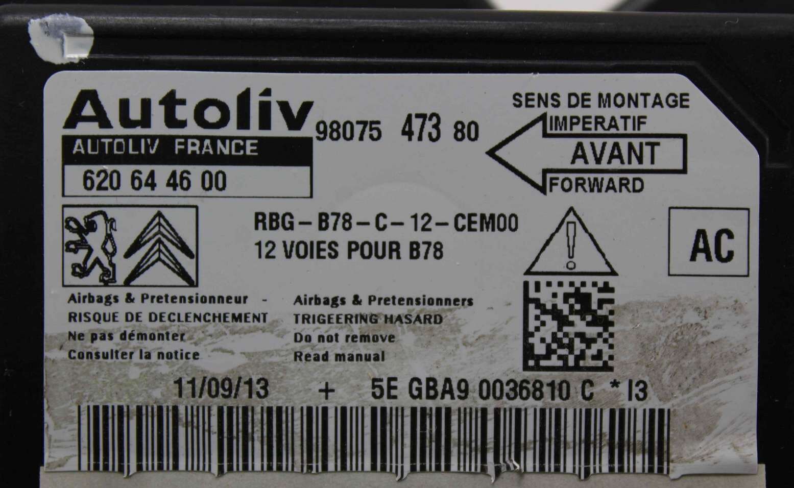 Centralita de airbag Citroen C4 Grand Picasso 9807547380 98075 473 80 AC Autoliv 620644600 620 64 46 00 - Imagen 2
