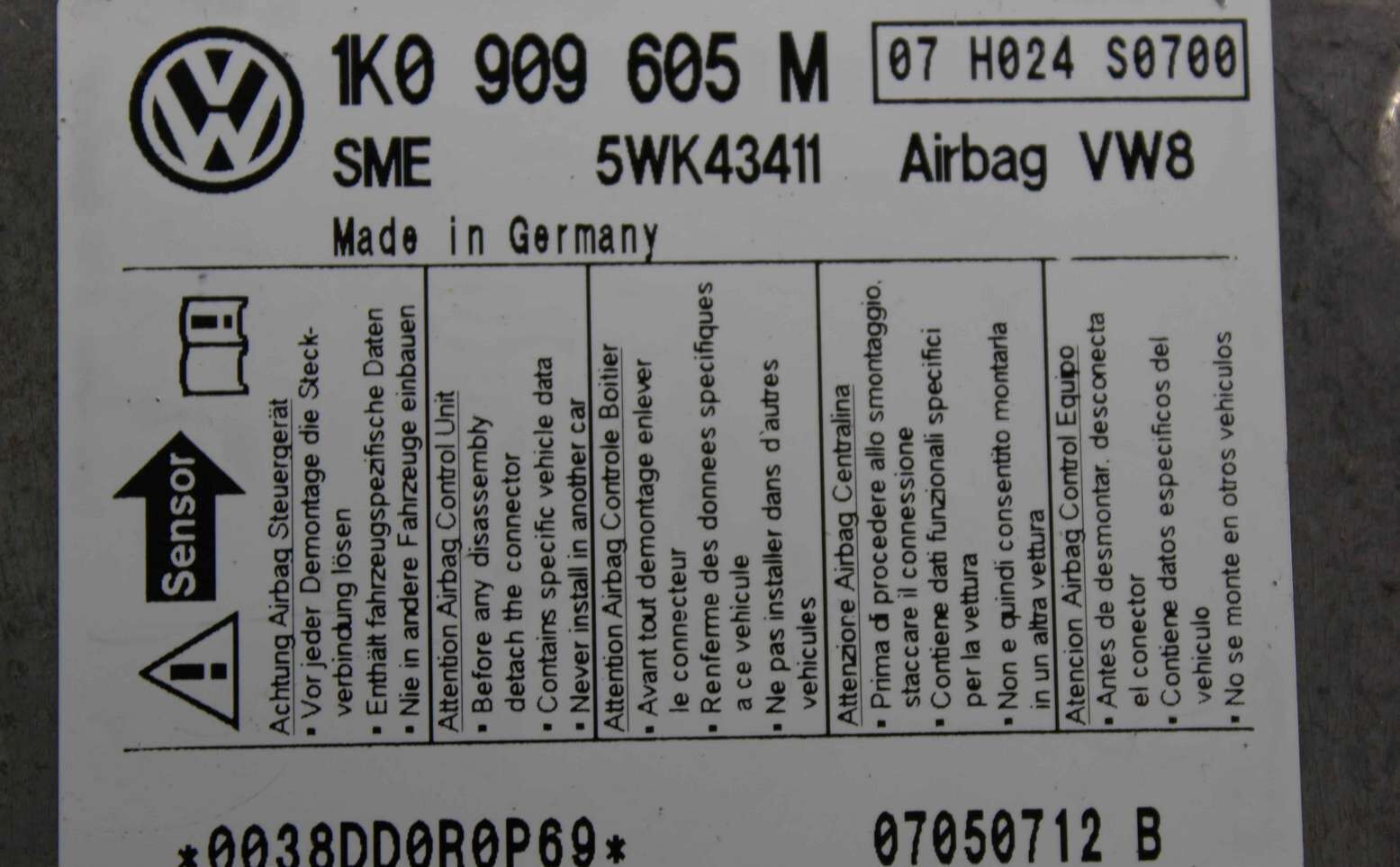 Centralita de airbag VW Golf Skoda Octavia 1K0909605M 1K0 909 605 M SME 5WK43411 - Imagen 2