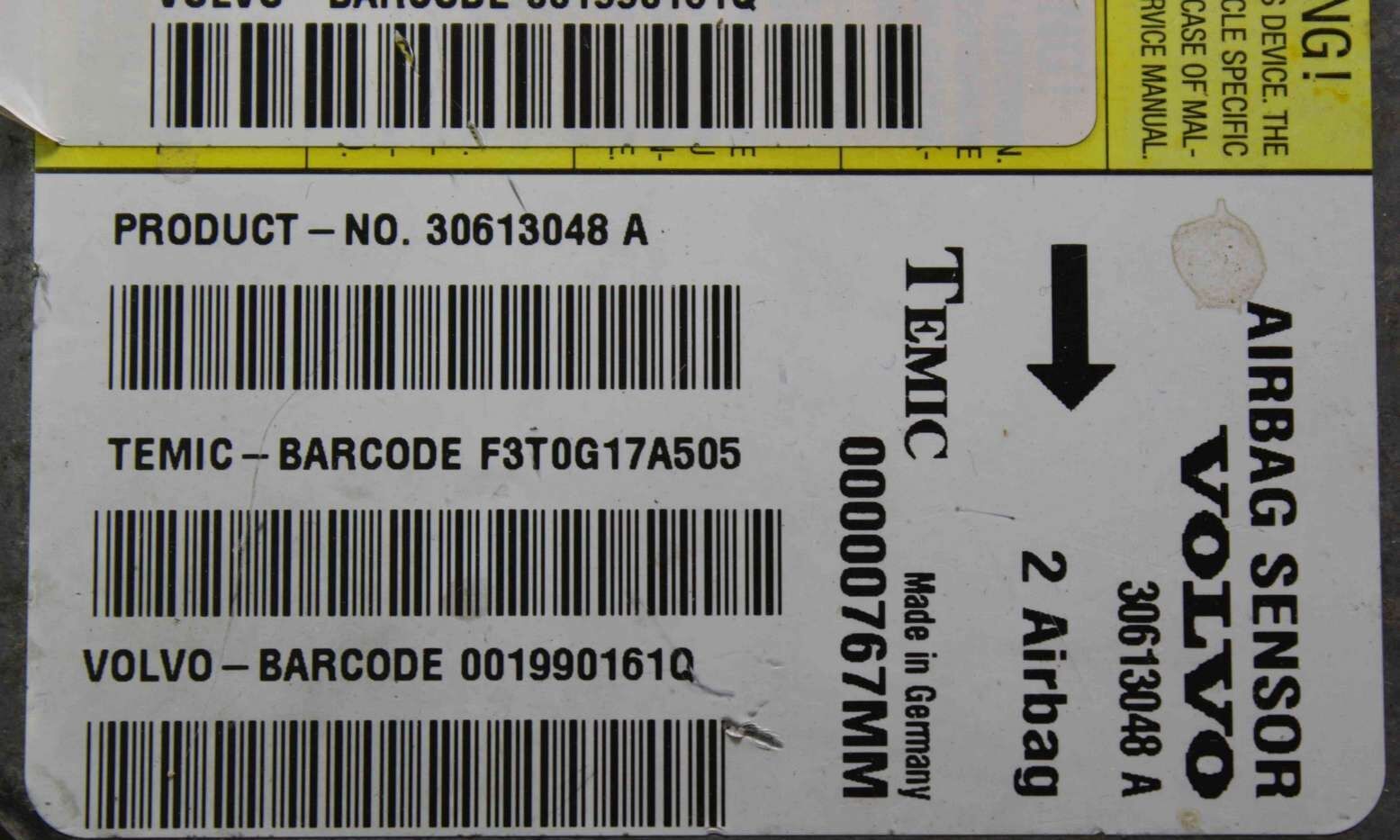 Centralita de airbag Volvo V40 30613048A 30613048 A Temic 00000767MM - Imagen 2