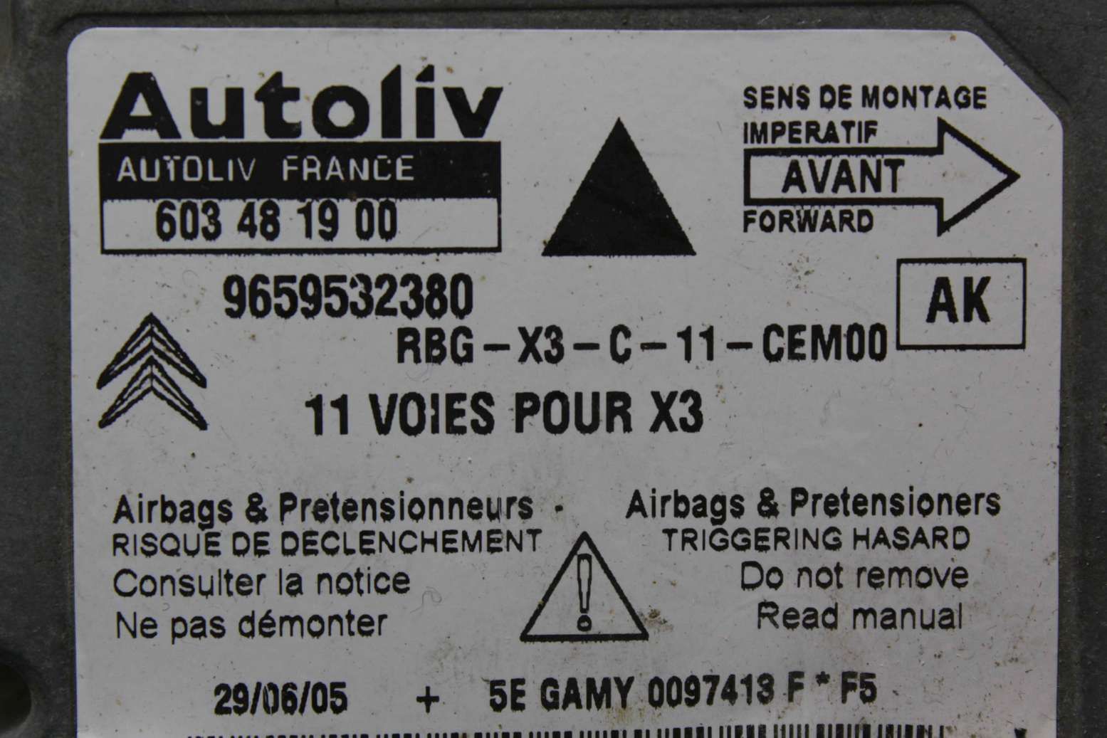 Centralita de airbag Citroen C5 9659532380 AK Autoliv 603481900 603 48 19 00 - Imagen 2