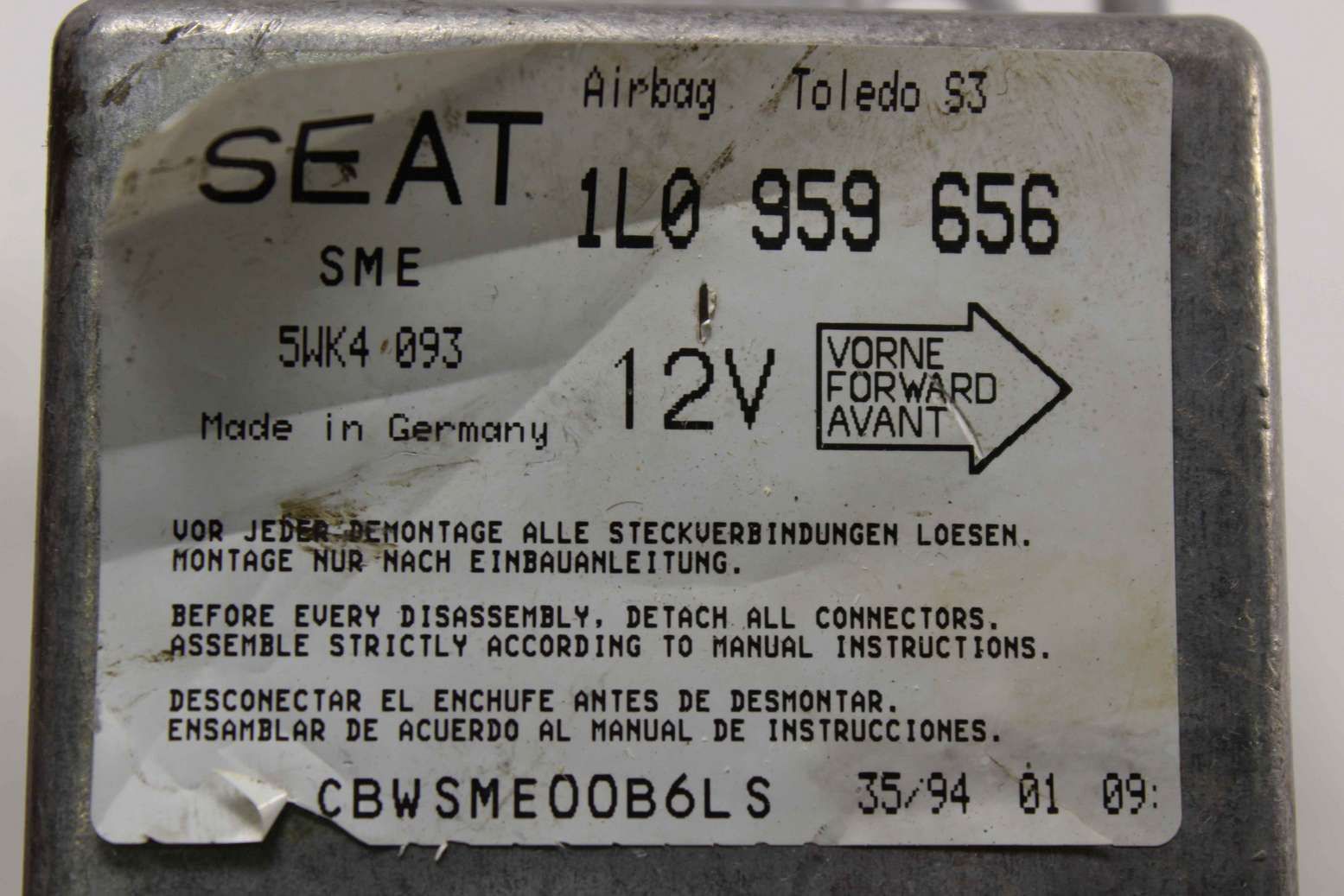 Centralita de airbag Seat Toledo Ibiza 1L0959656 1L0 959 656 Siemens 5WK4093 5WK4 093 - Imagen 2