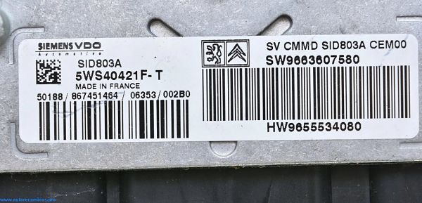 Centralita motor PEUGEOT 307 5WS40421FT 9655534080 9663607580